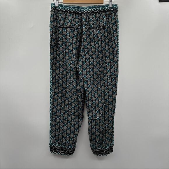 Anthropologie Geometric Print Tie Waist High Rise Jogger Pants in Green Motif S - Picture 6 of 15